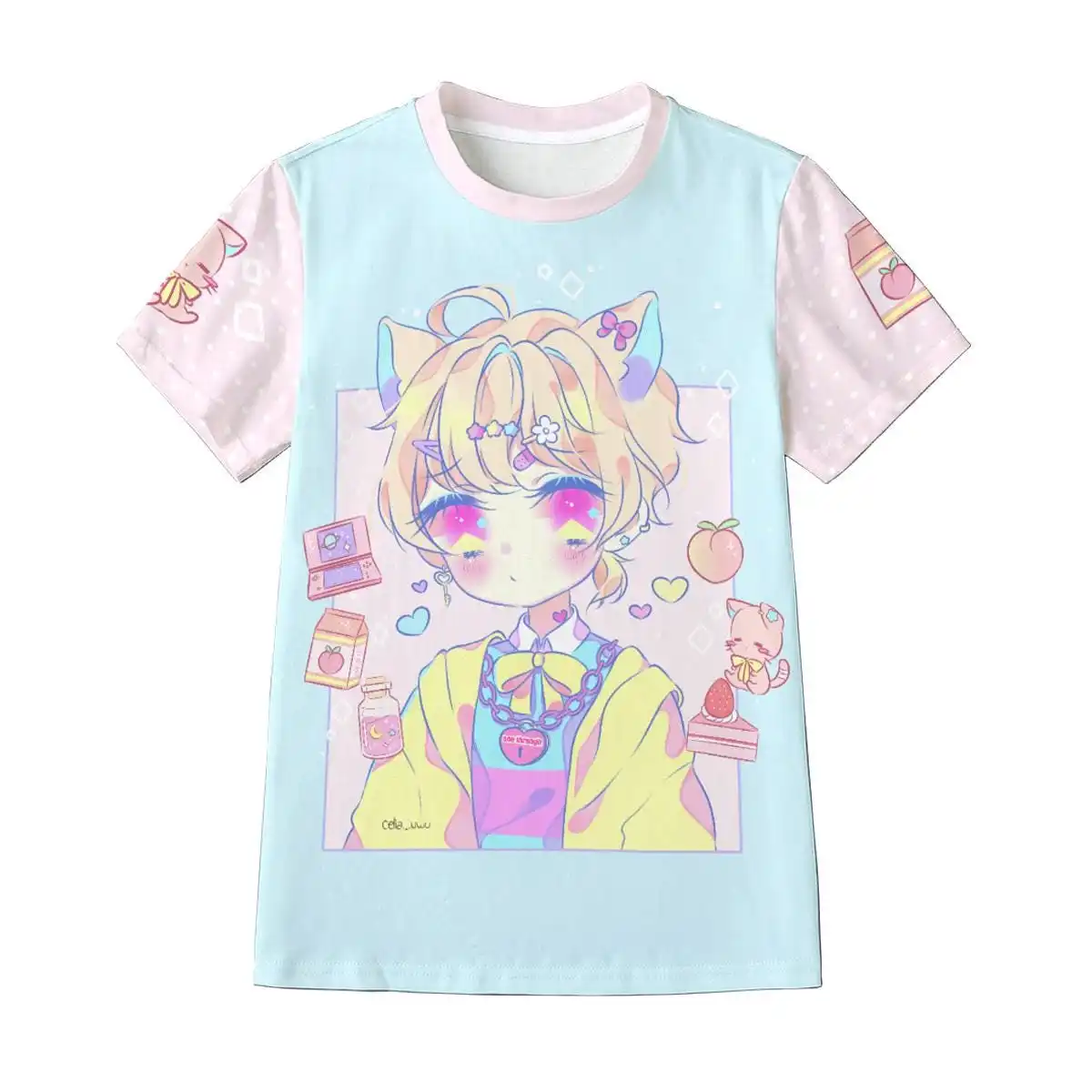 2026 Sommermode Neues Süßes Knowledge-Girl-Style T-Shirt in Pink für Cosplay-Events und Hip-Hop-Veranstaltungen – Kurzärmelige Freizeitkleidung