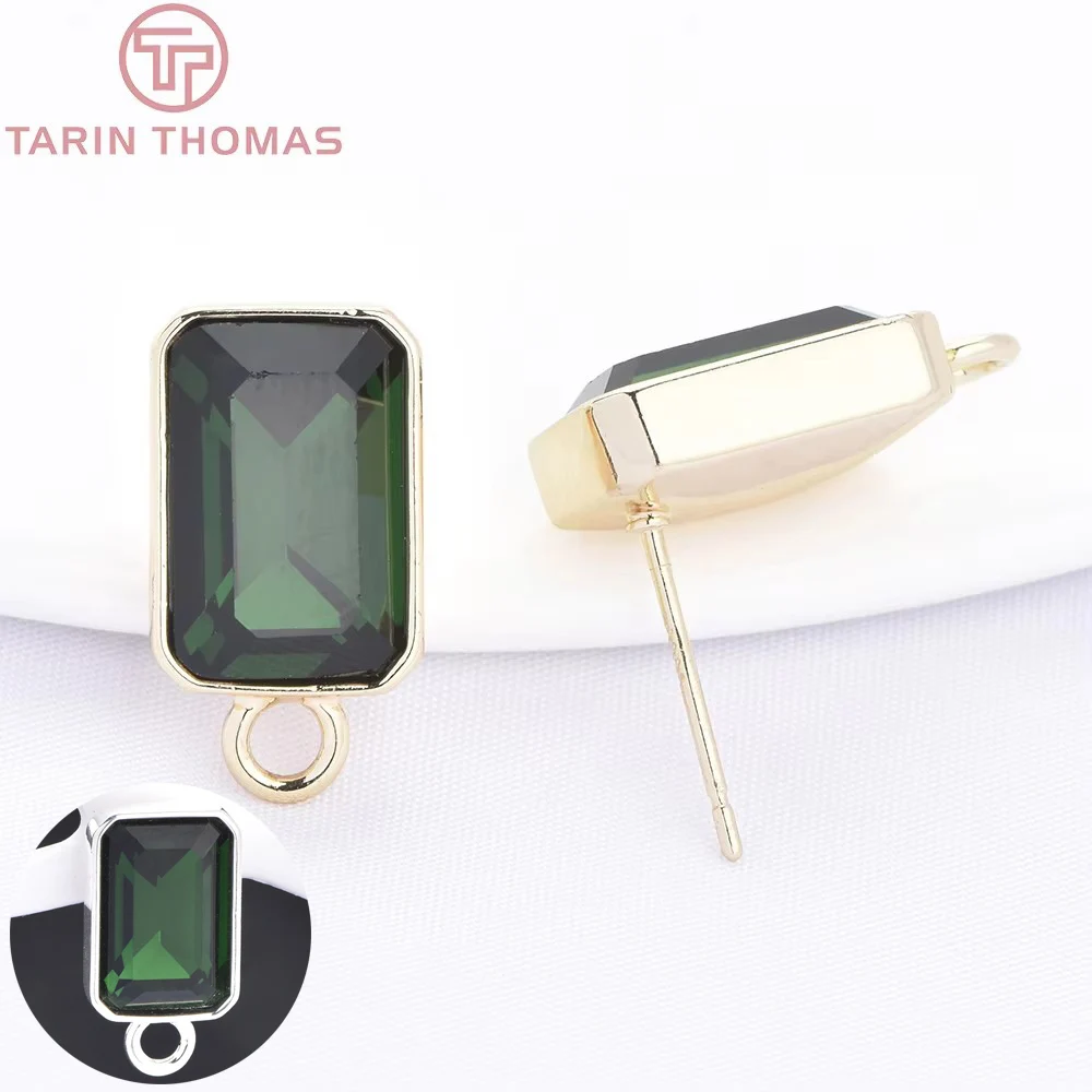 (10040) 4PCS 9x13MM 24K Gold Farbe Messing Rechteckige Ohrringe mit Grünem Zirkon Hohe Qualität Diy schmuck Machen Zubehör