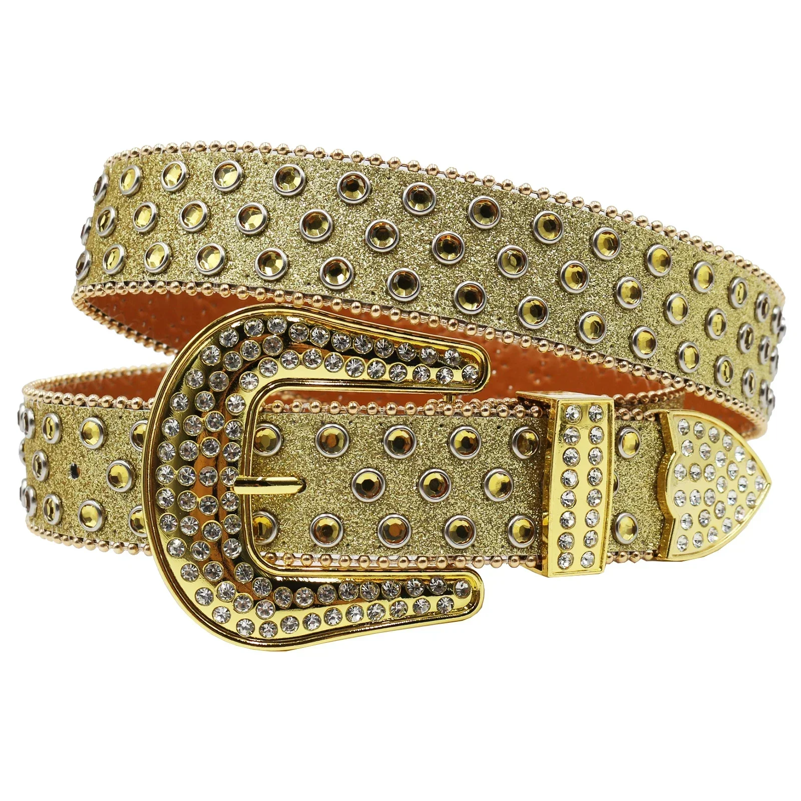 Stylish Rhinestone Western Cowgirl Style Y2K Belt Sparking Pu Leather BB Belts Jeans Dress Accessories For Women