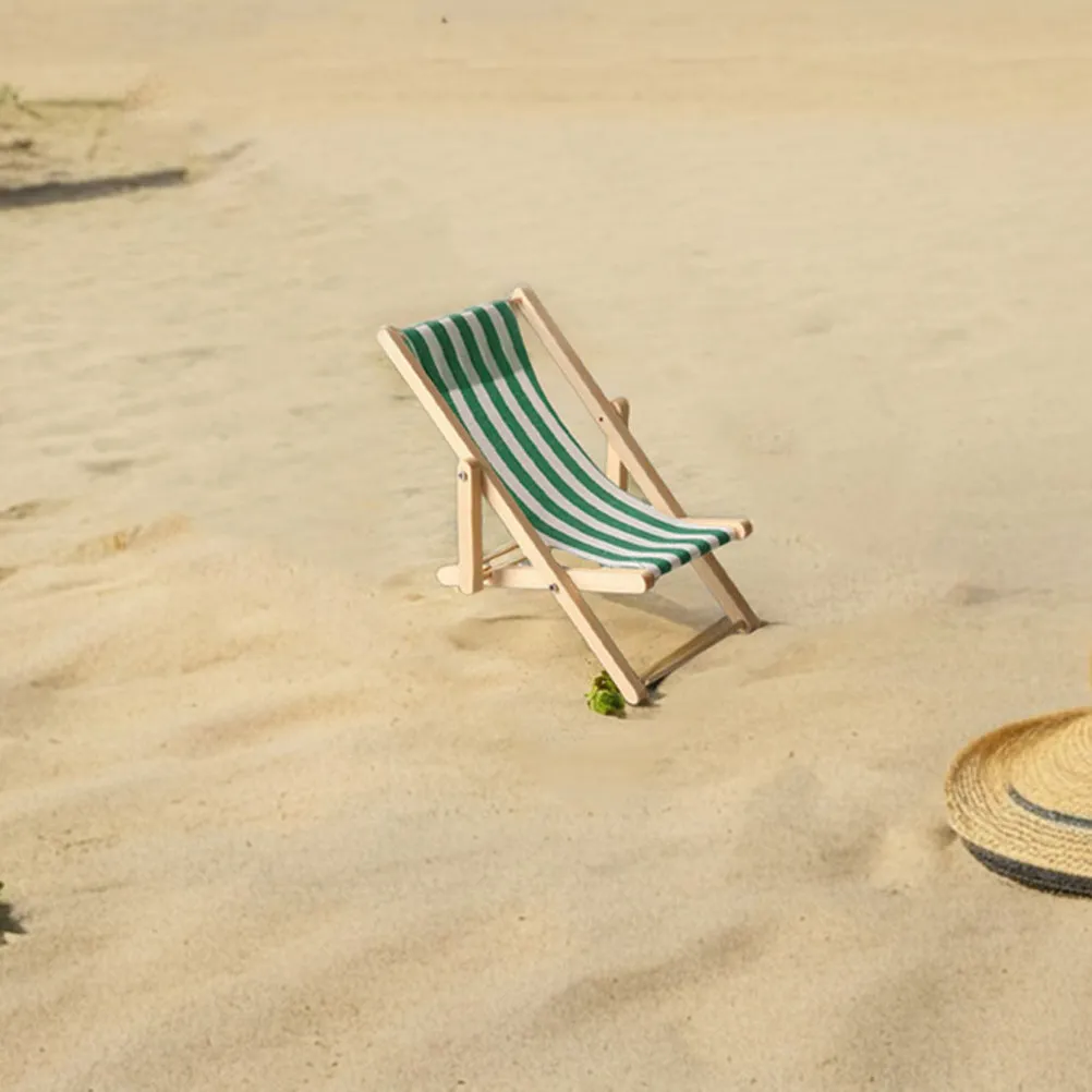 3Pcs Miniature Beach Chair for Dollhouse Realistic Wooden Folding Chairs Coastal Scene Decorative Ornaments Mini Beach Chair