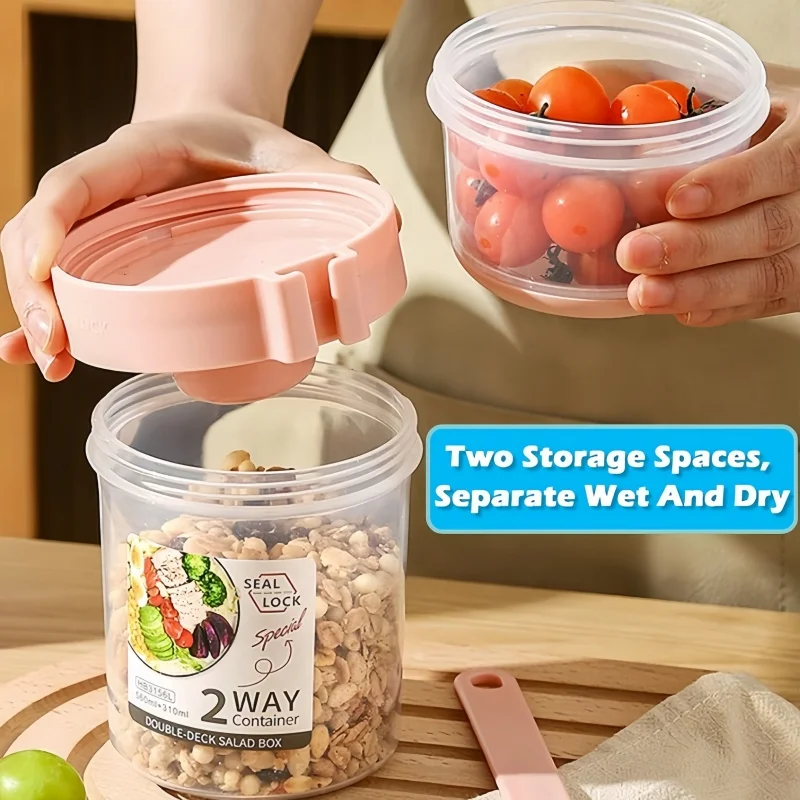 Portable Salad Cup Double Oatmeal Cup Yogurt Nut Fat-Reduced Vegetable Fruit Box Cup with Lid Spoon Breakfast Lunch Box