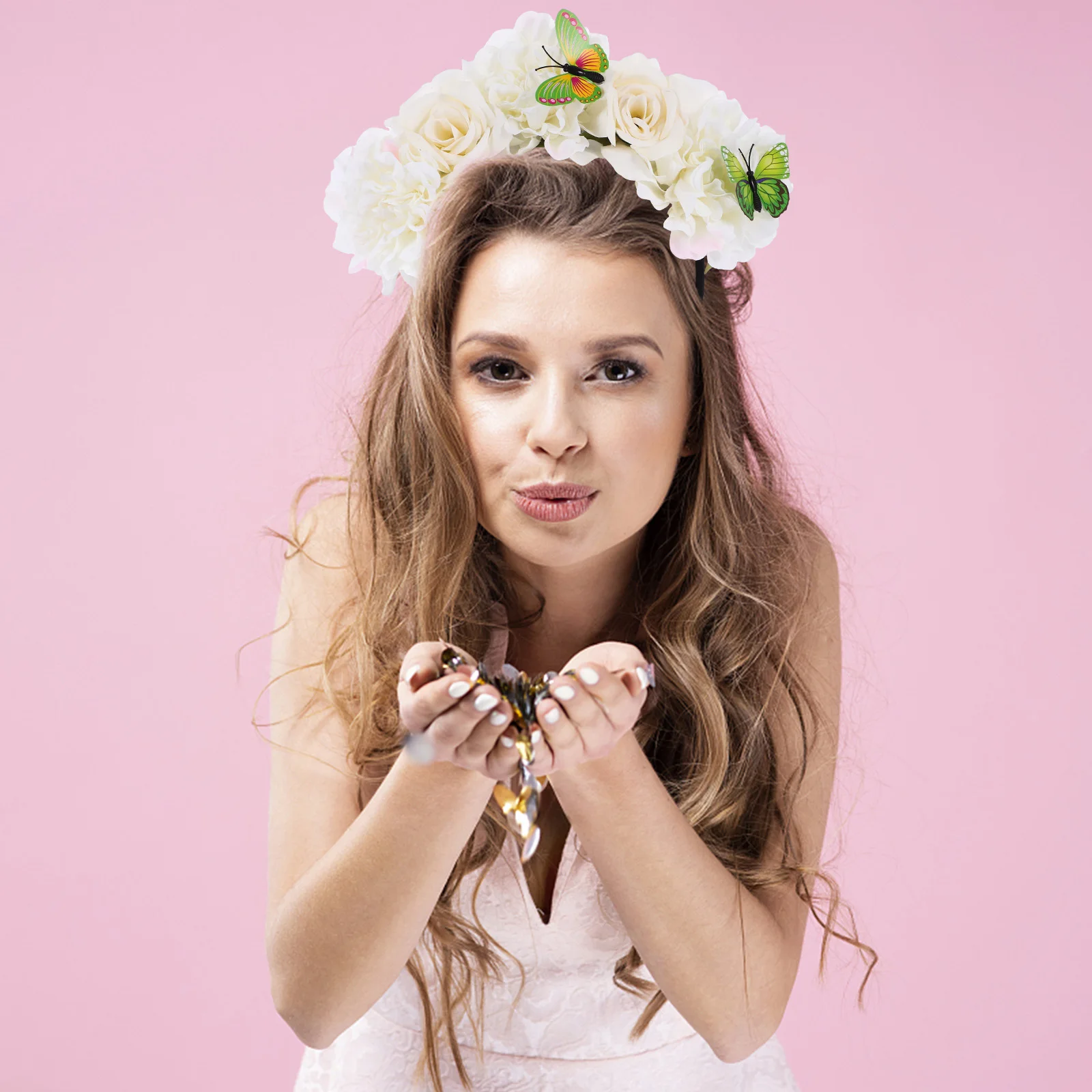 

Butterfly Headband Simulated Flower Decorative Hair Band For Women Floral Party Prom Cosplay Accessories Halloween Tea