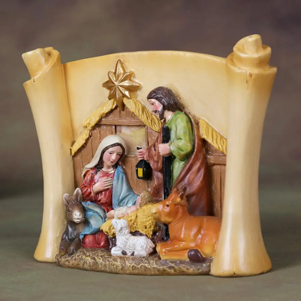 Presepe Regalo di Natale Presepe in resina Set di figurine stabili per la decorazione da tavolo di Natale Classico per le feste
