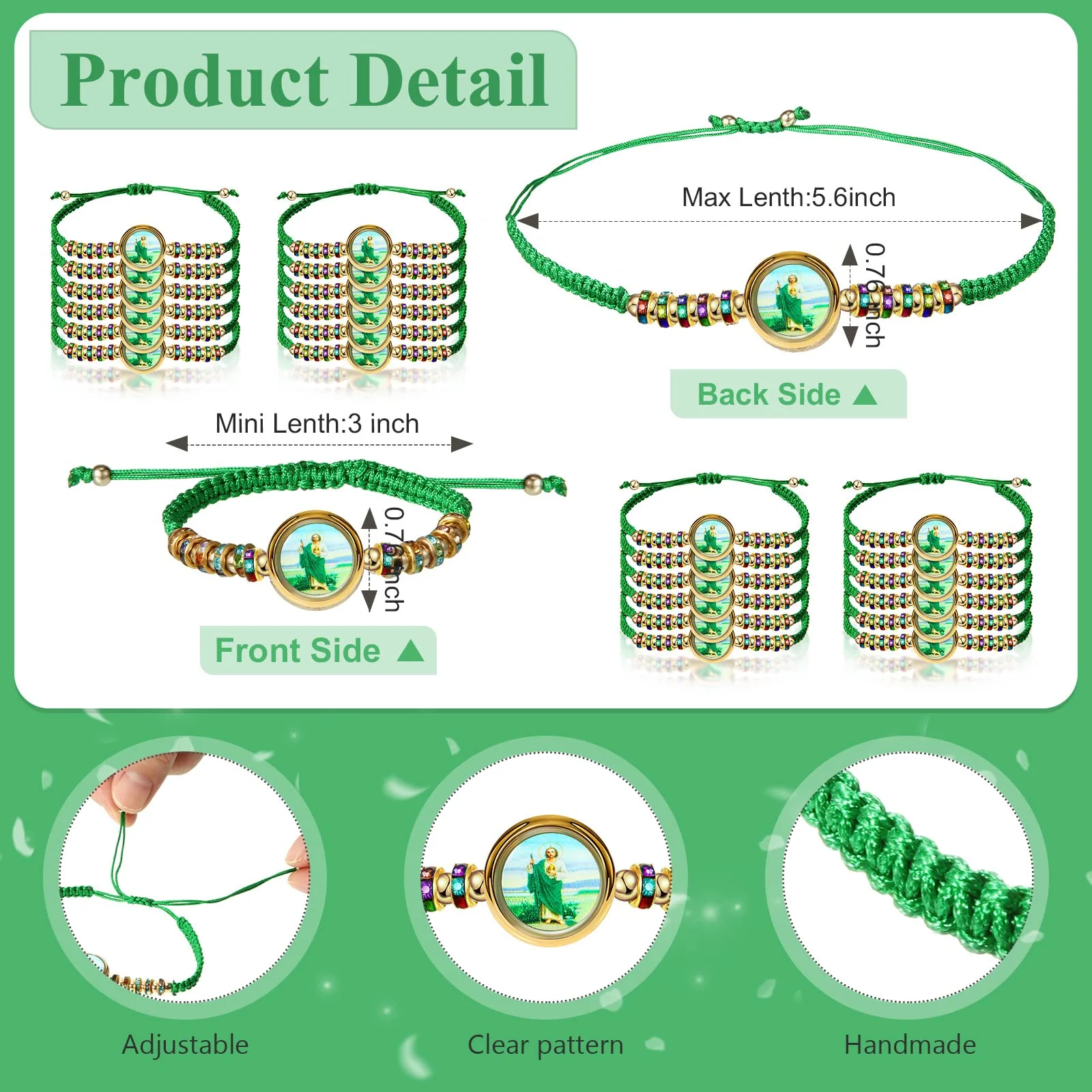 Braccialetti messicani da 24 pezzi bracciale Saint Jude braccialetti a corda fatti a mano verdi cattolici bracciale rosario San Judas Tadeo regalo fo