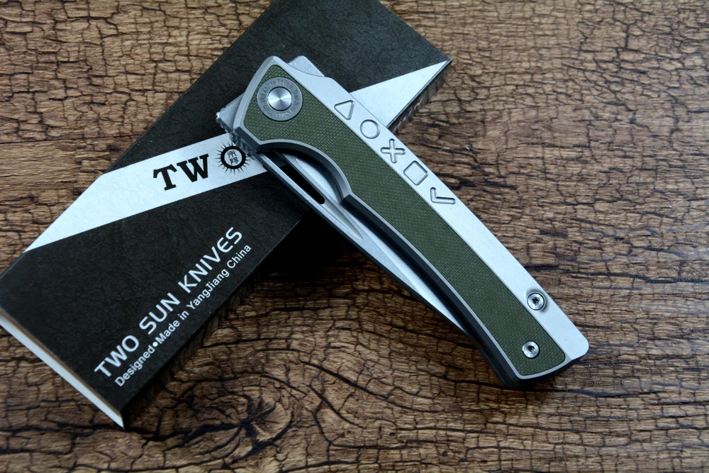 TWO SUN TS471 Folding Knife 14C28N Blade Ceramic Ball Bearing G10 Titanium Handle Hunting Utility Daily Pocket Knife