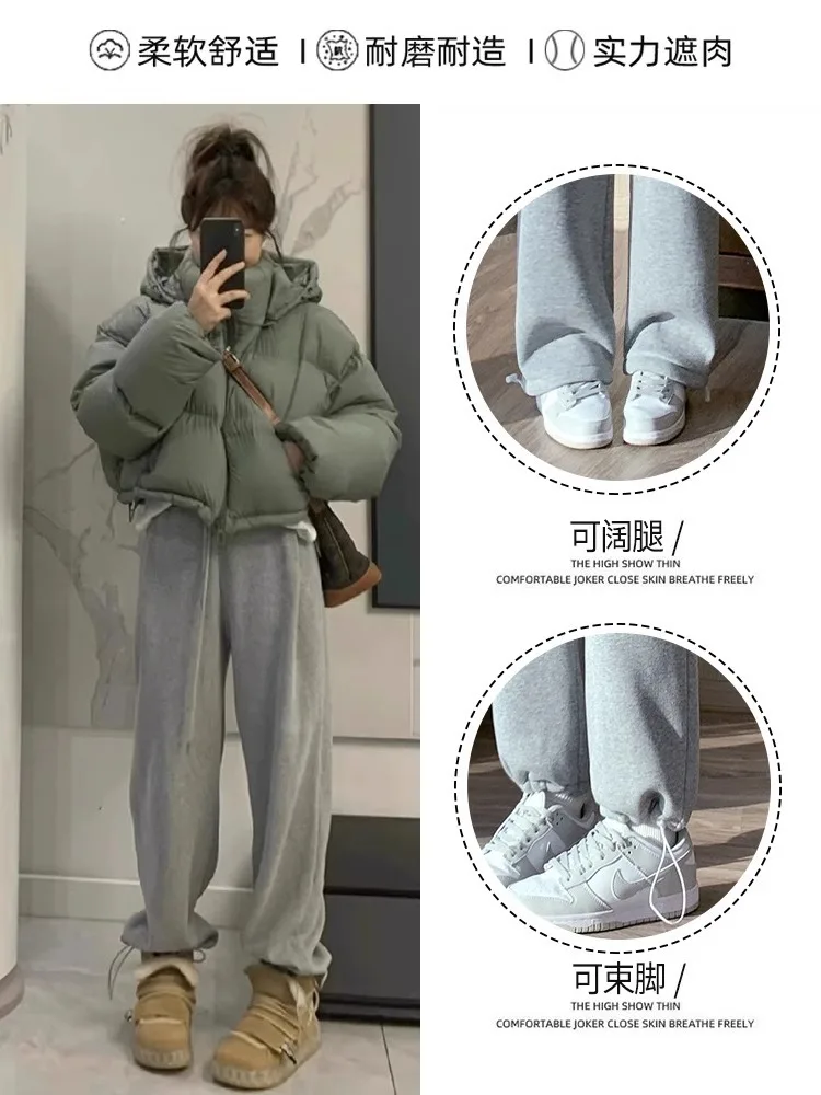 بنطال واسع الساق مرن عالي الخصر للنساء خريف واسع الساق سهل العناية موضة عصرية عصرية نشاط خارجي قابل للتعديل مطوي بسيط