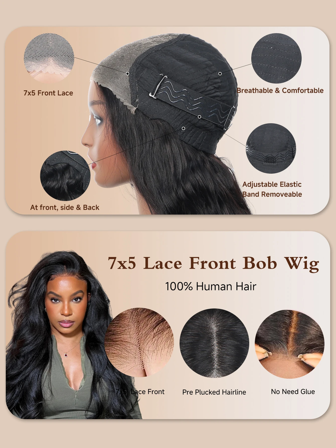 الرباط الجسم موجة ارتداء والذهاب غلويليس شعر مستعار 100% شعر الإنسان البرازيلي 7x5 الدانتيل إغلاق الجبهة الباروكات للنساء السود #6