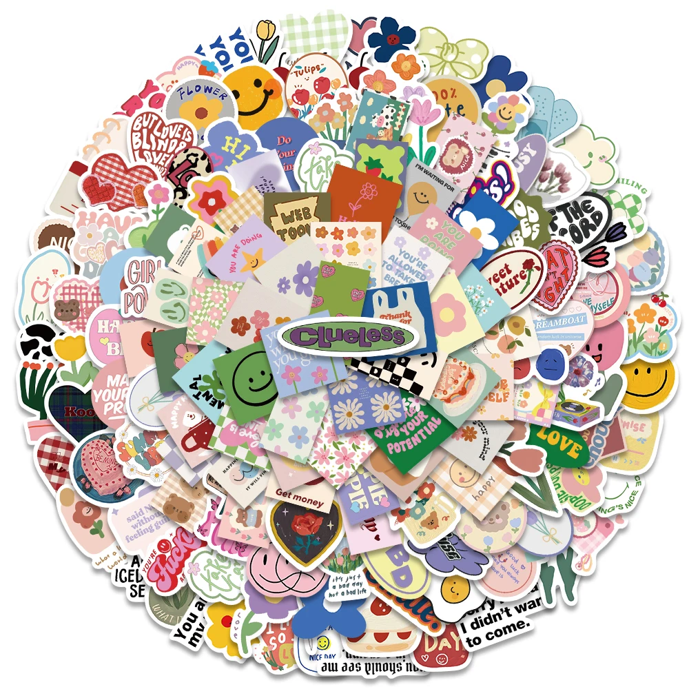 180PCS Cute Flower Bear Plaid Kawaii Sticker Aesthetic Decal Guitar Laptop Phone Car Book Scrapbook Girl Kids Toy Stickers