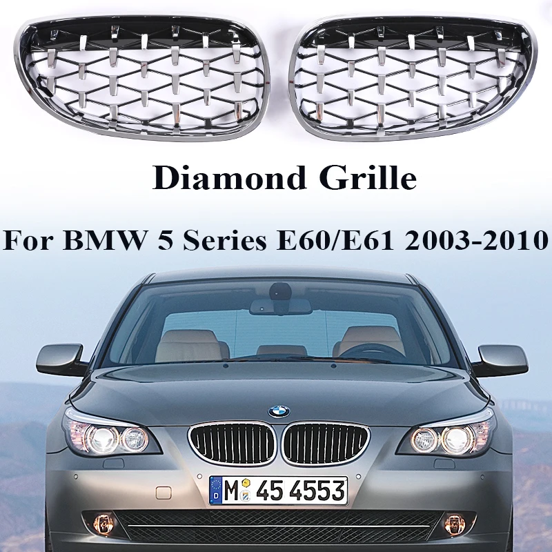 

Решетка переднего бампера Diamond Style для BMW 5 серии E60 E61 2004-2009, хромированная, серебристая, черная, в стиле Racing, для моделей 530i 535i 540i, аксессуар
