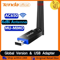 Tenda USB WIFI Adapter U10 AC650 Dual-band Wireless USB Adapter Card 2.4Ghz 5Ghz 6dBi Antenna For Mini PC Windows Mac IOS phone