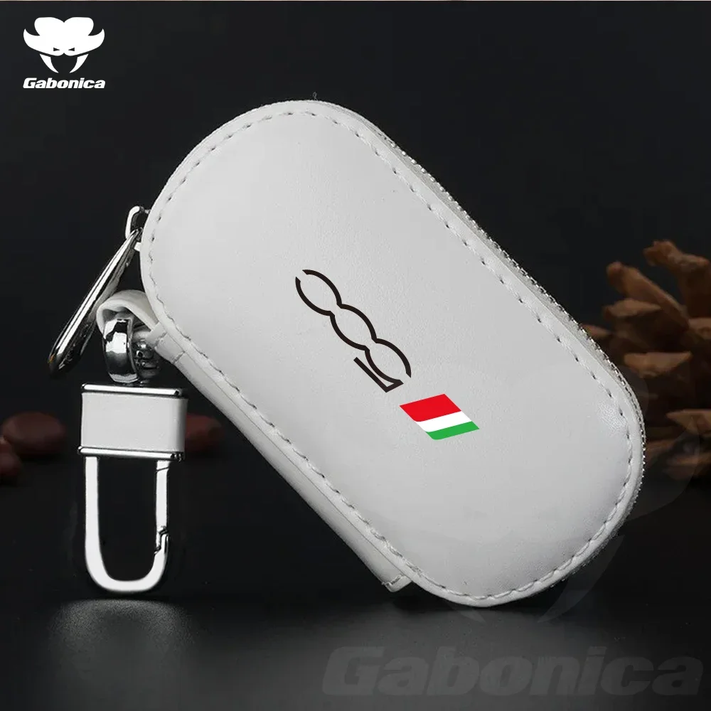 New Leather Car Key Case Folding Remote Control Zipper Keychain For Fiat 500 500C 500L 500X Shell Protector Cover Auto Accessory