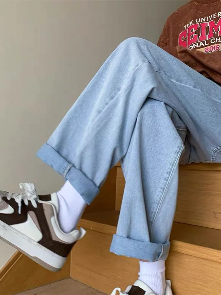 

Джинсы для девочек, повседневные прямые широкие брюки, осенние новые детские брюки светлого цвета, джинсовые джинсы для девочек средней школы