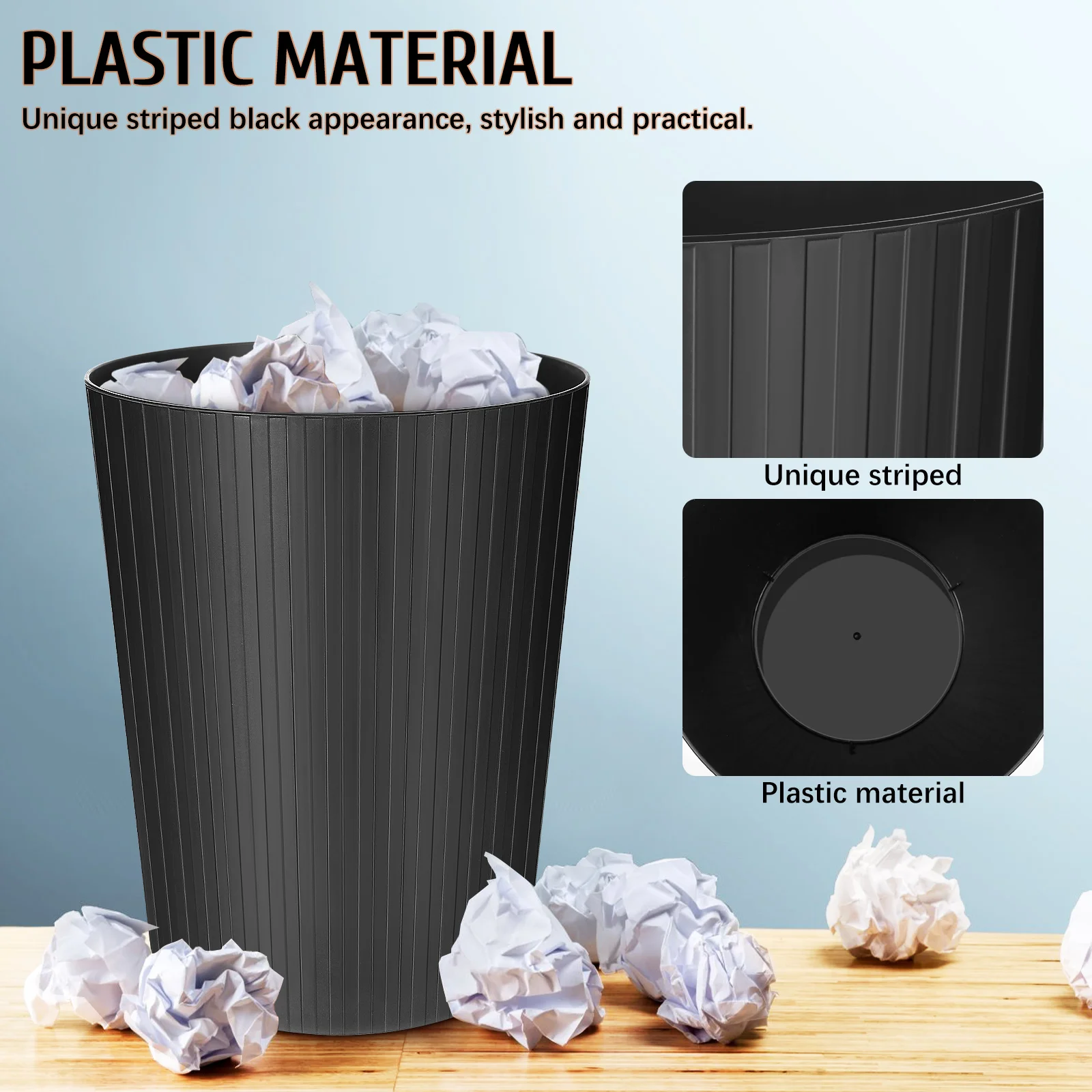 

Fashionable Waste Basket Round Shape Striped Texture Large Capacity No Lid Trash Bin for Kitchen Living Room Office Bedroom