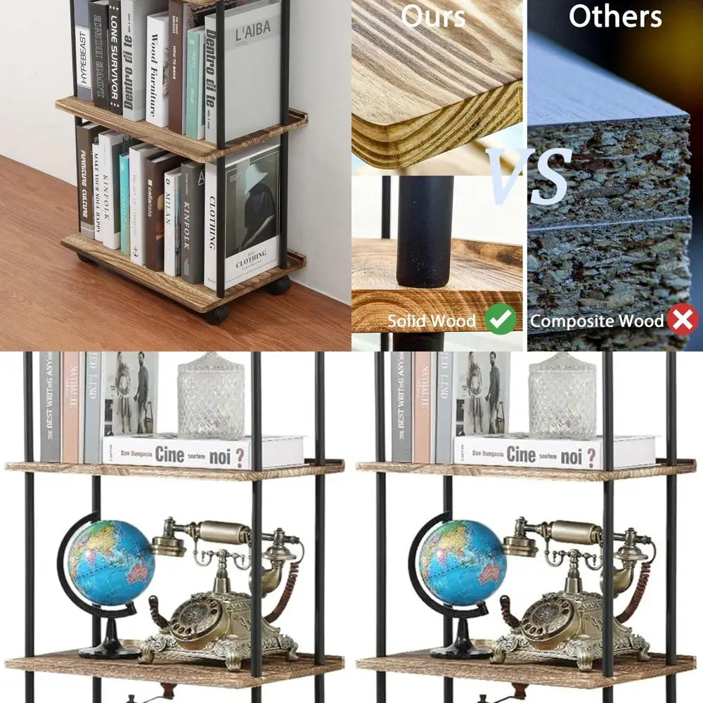 

6-ярусная передвижная книжная полка из массива дерева, компактное хранение книг, компакт-дисков и фильмов в небольших помещениях