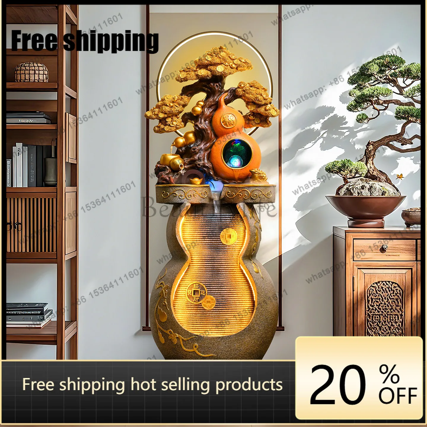 Living room gourd flowing water ornament lucky landing rockery circulating water fountain decoration