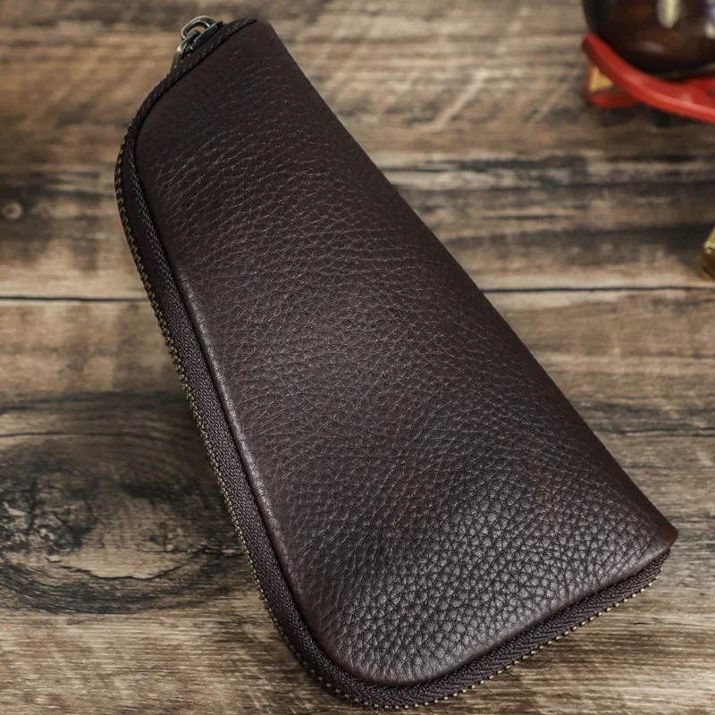 New Retro Crazy Horse Milled Cowhide Pipe Bag Travel Portable Cut Tobacco Pipe Leather Storage Bag