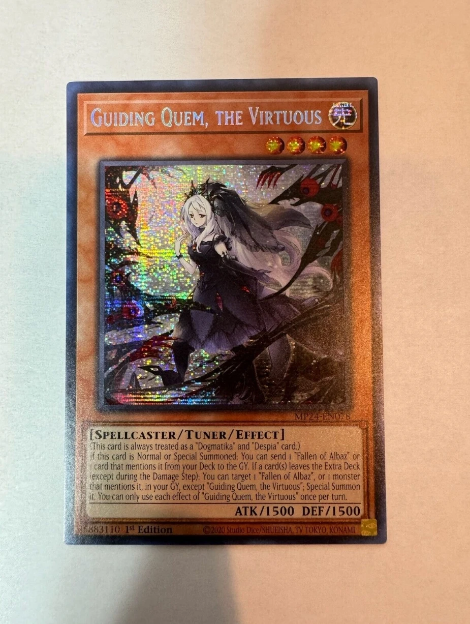 

Yugioh KONAMI Duel Monsters TCG MP24-EN078 Guiding Quem, the Virtuous Secret Rare English 1st Edition Collection Mint Card