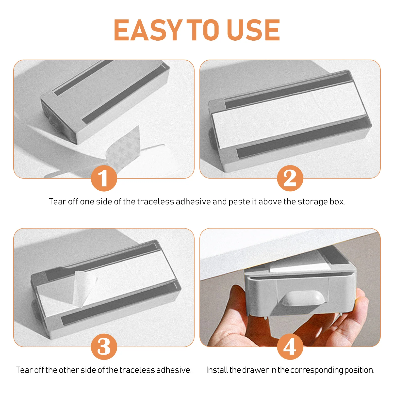 

2Pcs Table Bottom Organizer Storage Box Hidden Under Desk Drawer Type Adhesive Stationery Pen Box Hidden Drawer