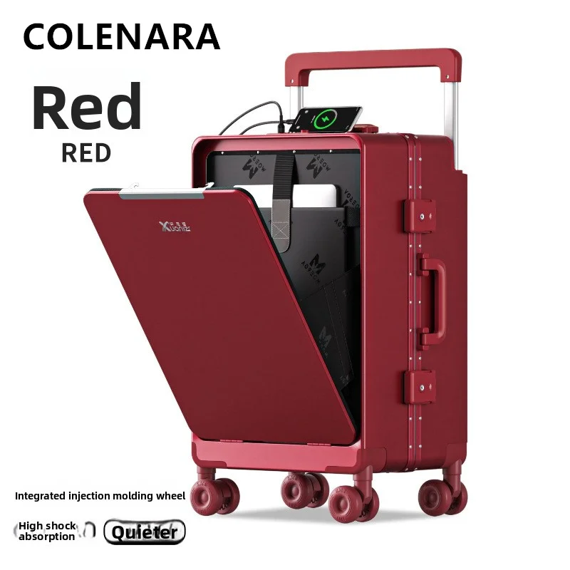 COLENARA ABS+PC Zipper Suitcase Front Opening Boarding Case Aluminum Frame Trolley Case 20