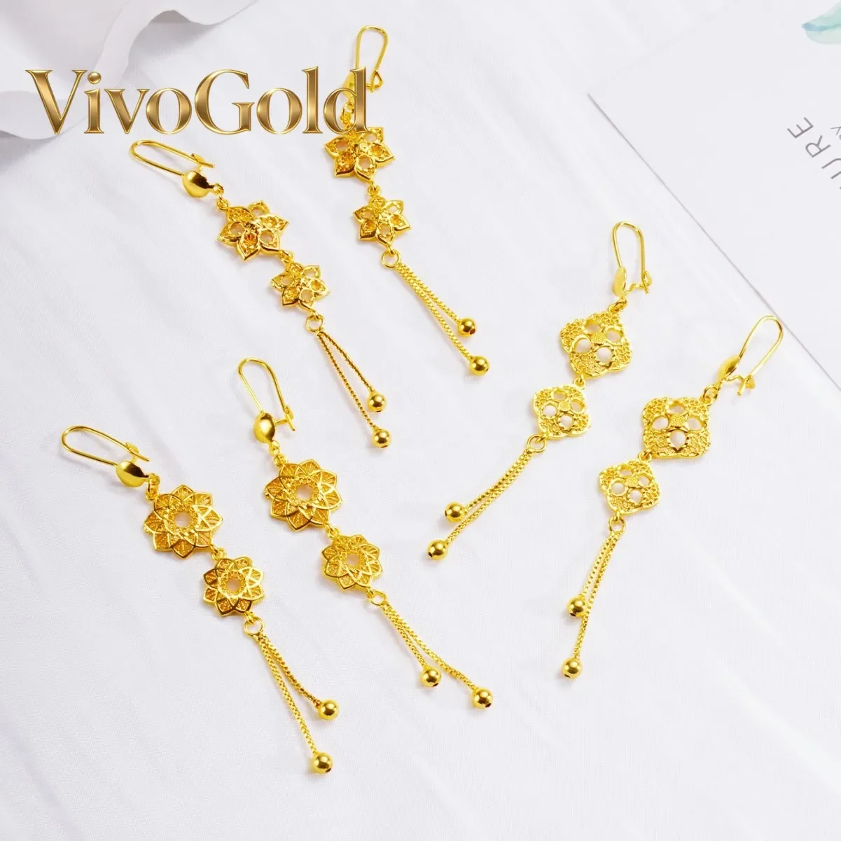 

Серьги-кисточки VivoGoldLuxury из настоящего золота 9999 пробы (24K) для женщин, золотые серьги-крючки