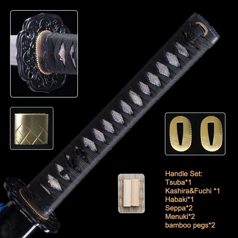 Customized Japanese Katana Wakizashi Tsuka Set Tsuba/Kashira/Fuchi/Habaki/Menuki/Seppa Fittings DIY Samurai Swords