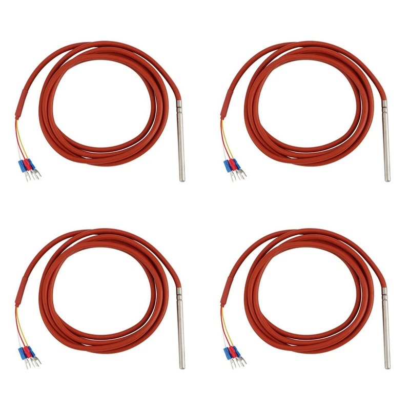 【ساخن】4X PT100 RTD مستشعر درجة الحرارة 6 مم × 80 مم فئة B 2M سلك مطلي بجل السيليكون مقاومة البلاتين Pt 100 من الفولاذ المقاوم للصدأ