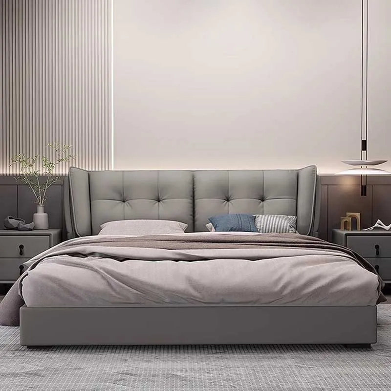 Modern Grey Double Bed Designer Leg Waterproof King Size Twin Bed Frame Girl Storage Sleeping Camas Bedroom Set Furniture