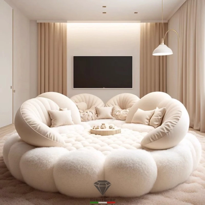 

Homestay party, cream style sofa, big bed homestay 2.4 meters large round sofa bed 2 meters custom