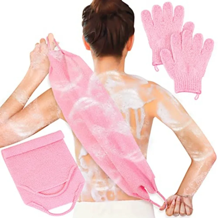 Exfoliating Shower Bath Gloves Back Scrubber Set for Body, Face, Shower, Bath, Scrub and Exfoliator