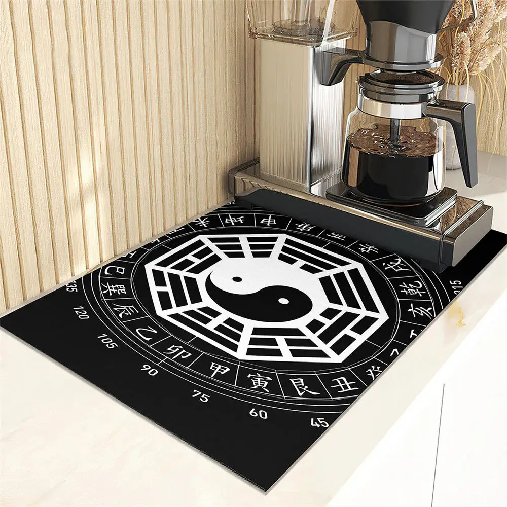 Tai Chi Yin Yang Dish Drying Mat Super Absorbent Kitchen Counter Drain Pads Tableware Cup Bottle Sink Waterproof Non-slip Mats