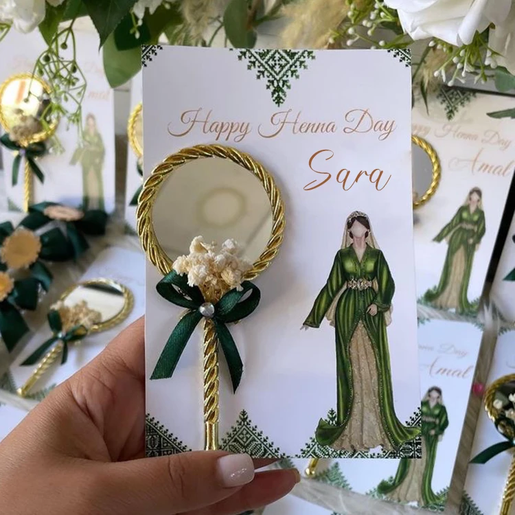 Carte de jour au henné personnalisée, Invitation de mariage musulmane, cadeau de Table personnalisé pour les invités, merci, bienvenue, fournitures de fête de fiançailles