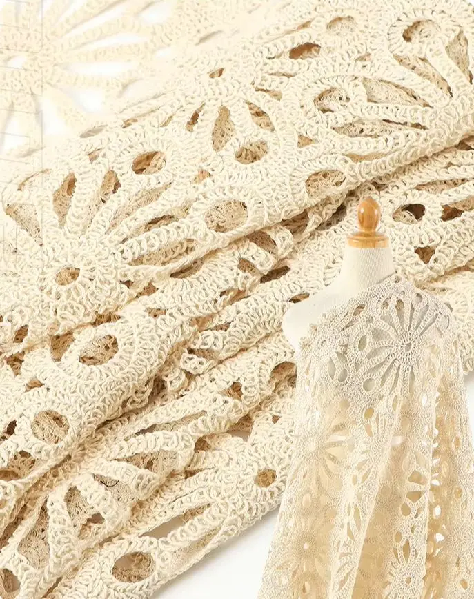 

New cotton rope geometric floral hollow woven fabric for wedding dresses, vests, hats, bags, embroidered cloth