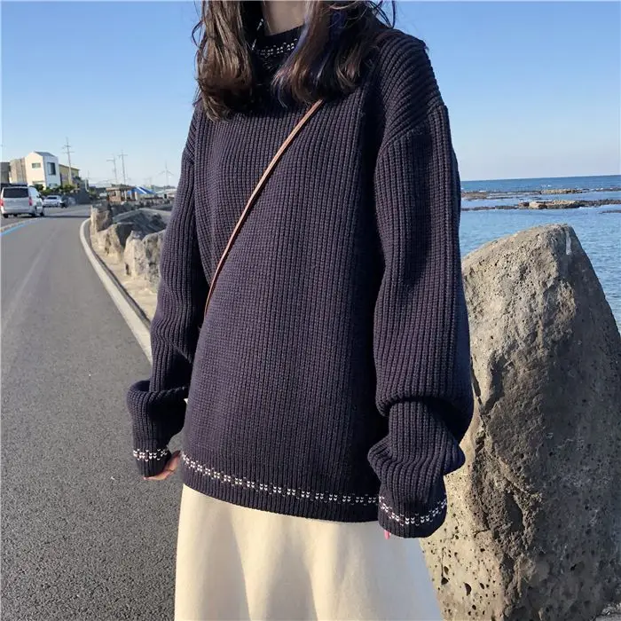 Sweater Autumn And Winter New Korean Version  Dark Wild Loose Loose Lazy Wind Hole Women Couple Sweater