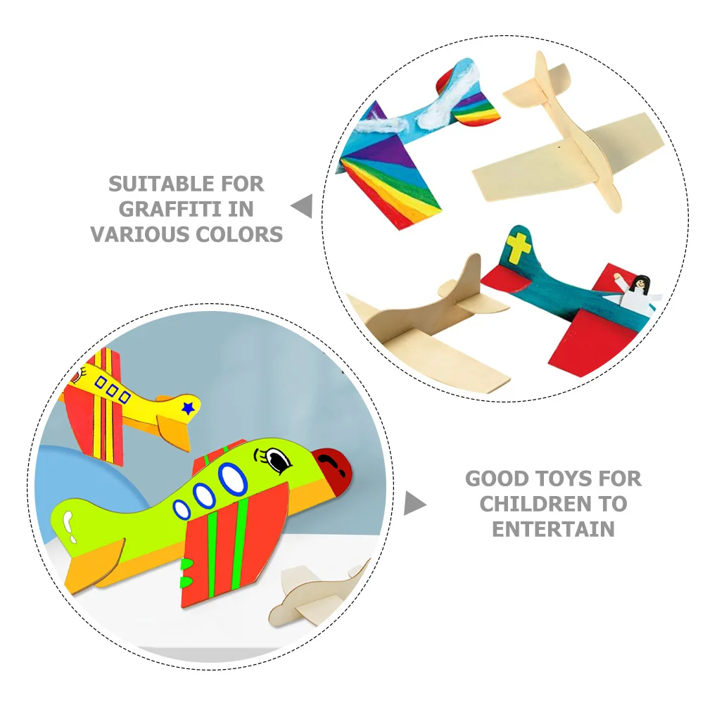 5 pçs diy kits de avião de madeira inacabado para crianças criativo graffiti artesanato entretenimento educacional kits de avião de madeira