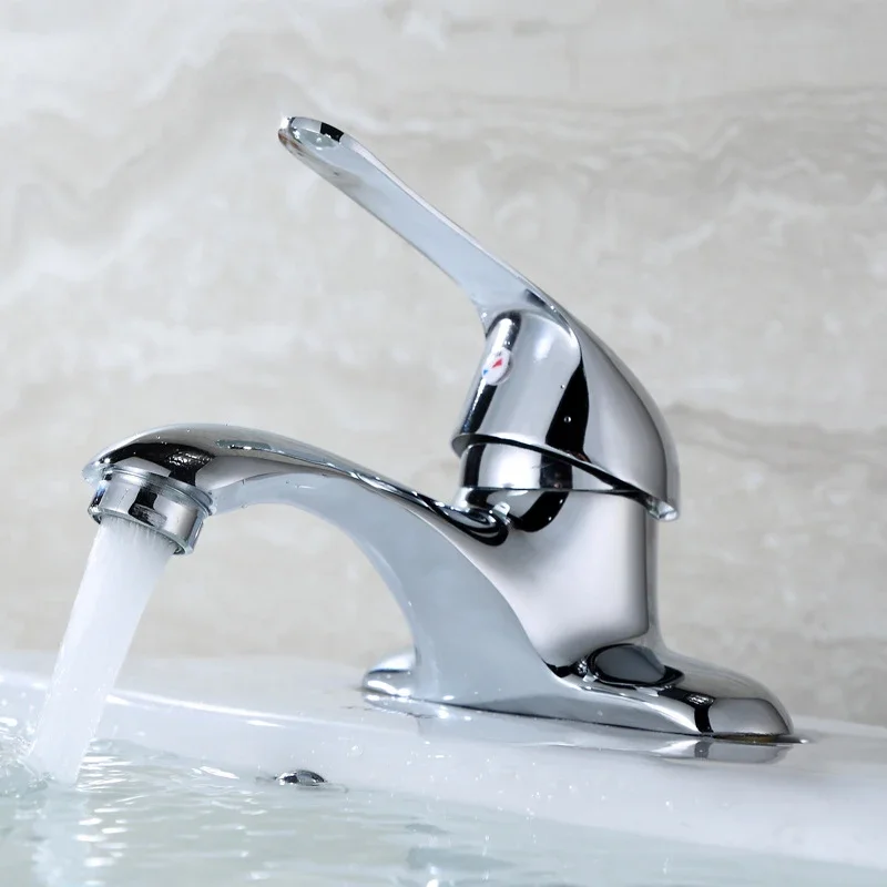 Silver Stainless Steel Basin Faucet, Double Control Double Hot and Cold Faucet, Wrench Type Mixer Faucet