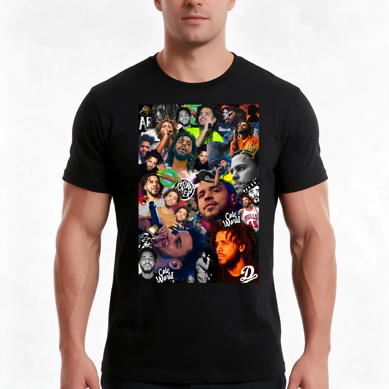 J Cole Collage T-Shirt Summer Casual Cotton Tee Oversized Streetwear Tops Vintage Graphic Print Loose Fit Short Sleeve