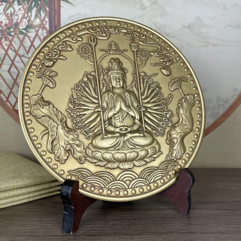 Brass Patina Solid Thousand-Hand Guanyin Ornament Copper Guanyin Free Home Office Entrance Decoration Gift