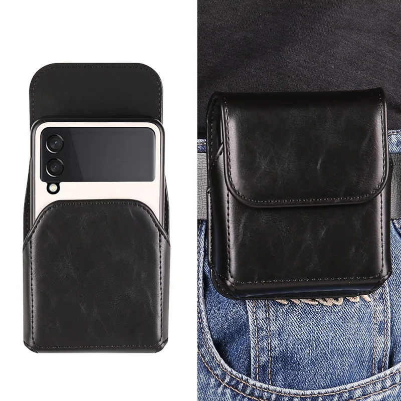 

Leather Phone Case For Samsung Z Flip5 Flip4 Flip3 Flip2 Belt Clip Holster Phone Pouch Cover Galaxy Z Flip 6 Motorola Razr 40