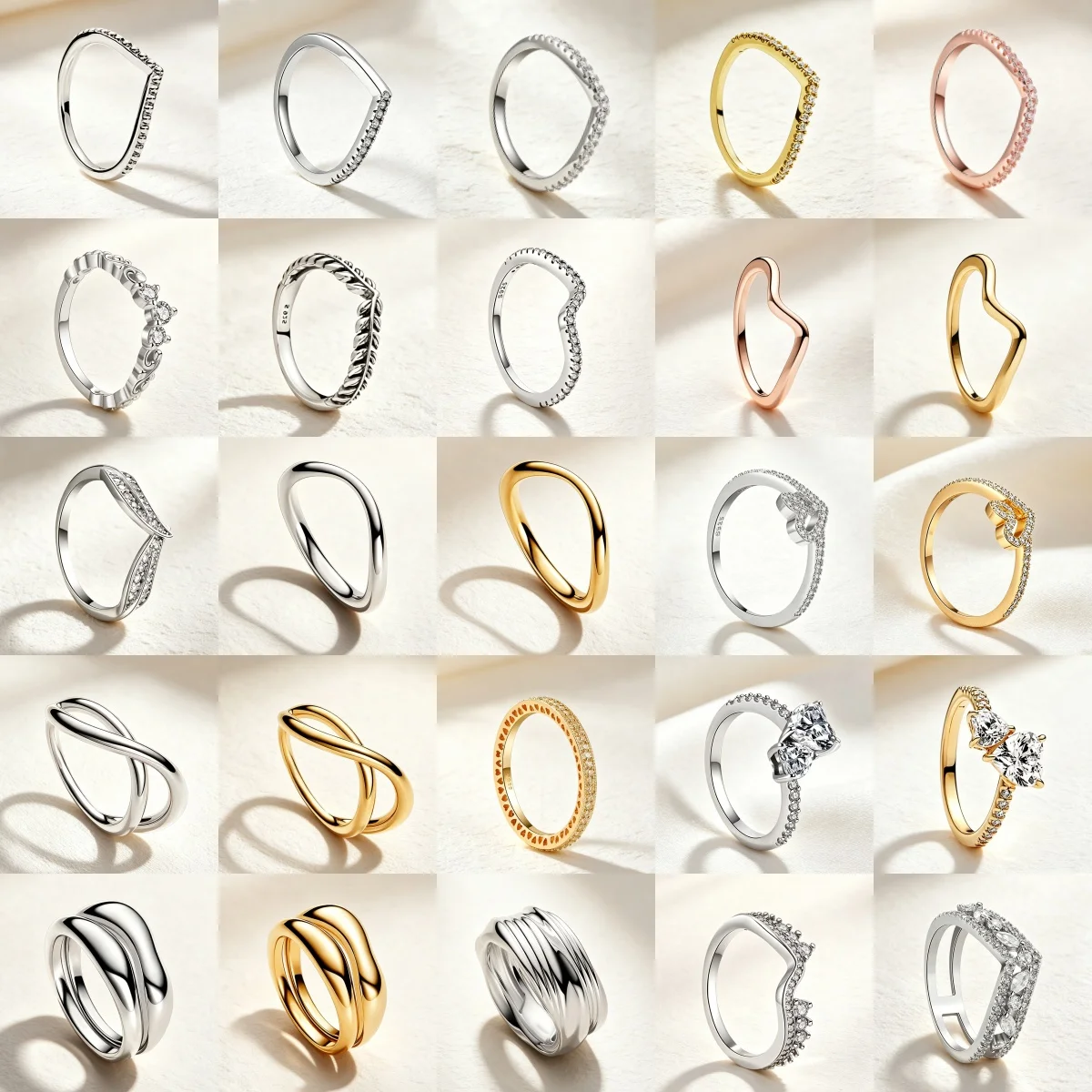 Minimalist Stacked Women's 3-Color Gold Silver Rose Gold Heart Twisted Leaf Cube Zirconia Eternal Ring Wedding Jewelry Gift