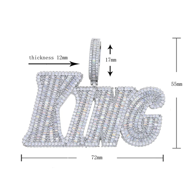 Iced Out Bling Cz Letter Two Tone Color KING Pendant Necklaces For Women Men Hip Hop Fashion Cool Male Jewellery