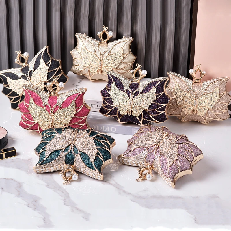 Butterfly Purse Rhinestone Handbags Elegant Clutch Luxury Brands Women's Evening Bag Pearl Crystal Ladies Shine Shoulder Bag