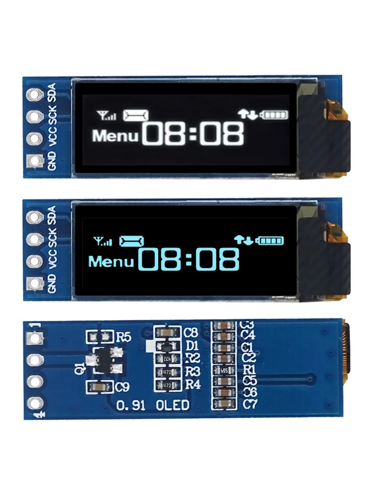 Module d'affichage OLED I2C 0.91 pouces, Module d'affichage OLED I2C SSD1306, blanc/bleu, pilote d'écran OLED I2C DC 3.3V ~ 5V pour Arduino