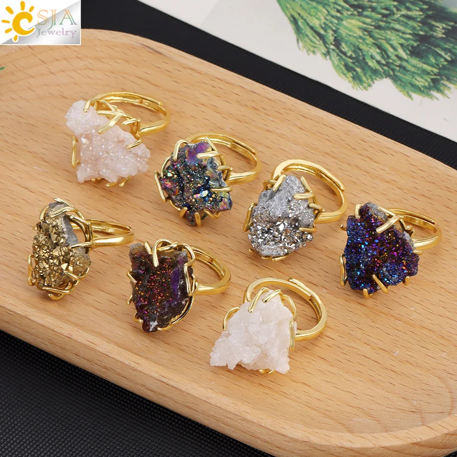 1 шт. нерегулярное кольцо с кристаллами друзы Drusy, роскошное золотого цвета, радужное белое кольцо на палец с камнем, регулируемые ювелирные изделия, подарок на день Святого Валентина H558