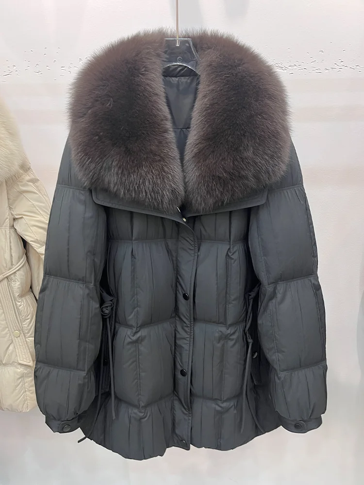 Moda feminina inverno quente puffer jaquetas gola de pele de raposa natural real ganso para baixo jaquetas casaco grosso cusual outwear roupas