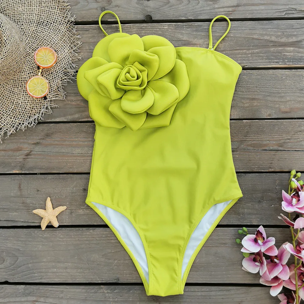 Summer 2024 Bikini Set 3D Big Flower Skirt Solid Bathing Suit Swimwear Knots Swimsuits Sleeveless Beachwear Gauze Sarong Skirt