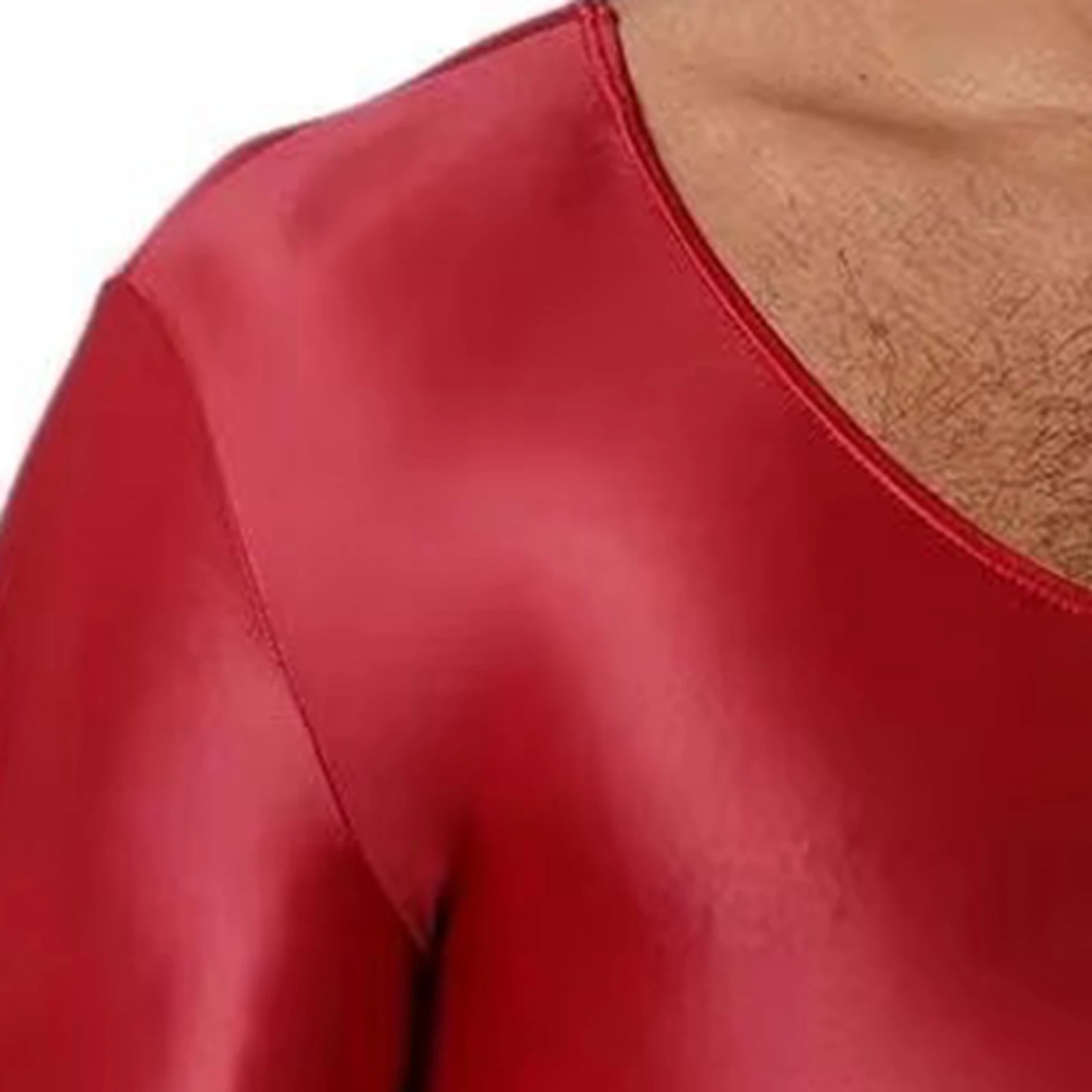 

Mens Oil Shiny Long Sleeve Bodysuit Solid Color Glossy Sheer Round Neck Long Sleeve High Cut Leotard Night Club Wear Jumpsuits