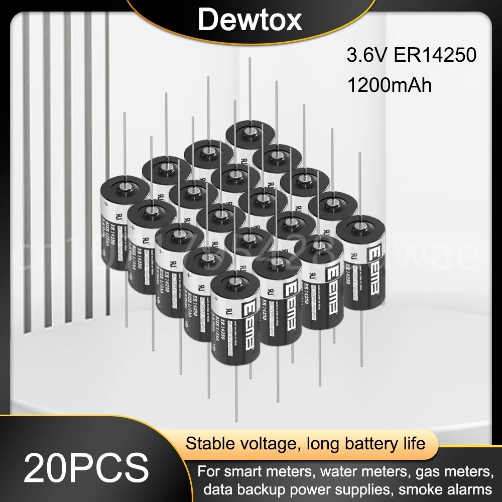 

20PCS 3.6V 1200mAh ER14250 ER 14250 CR14250SL 1/2AA Lithium Battery with Pins for PLC CNC Machine Tools Water Meter Alarm Clock