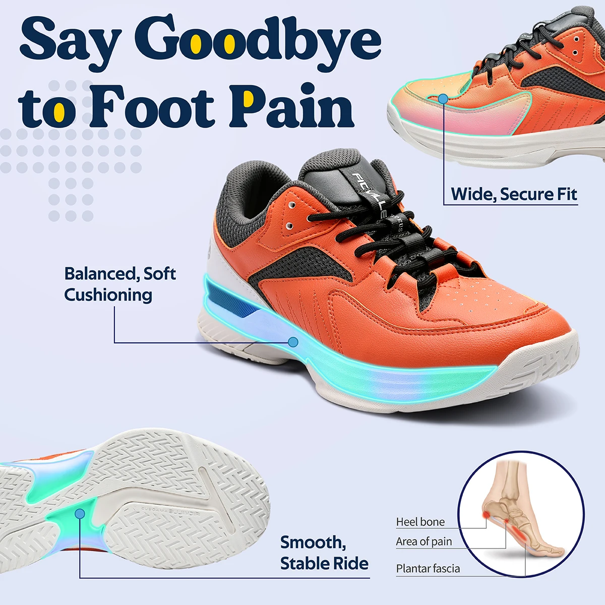 FitVille Men‘s Pickleball Shoes Comfortable EXtra Wide Sneakers All Court Tennis Shoes with Arch Support for Plantar Fasciitis view 5