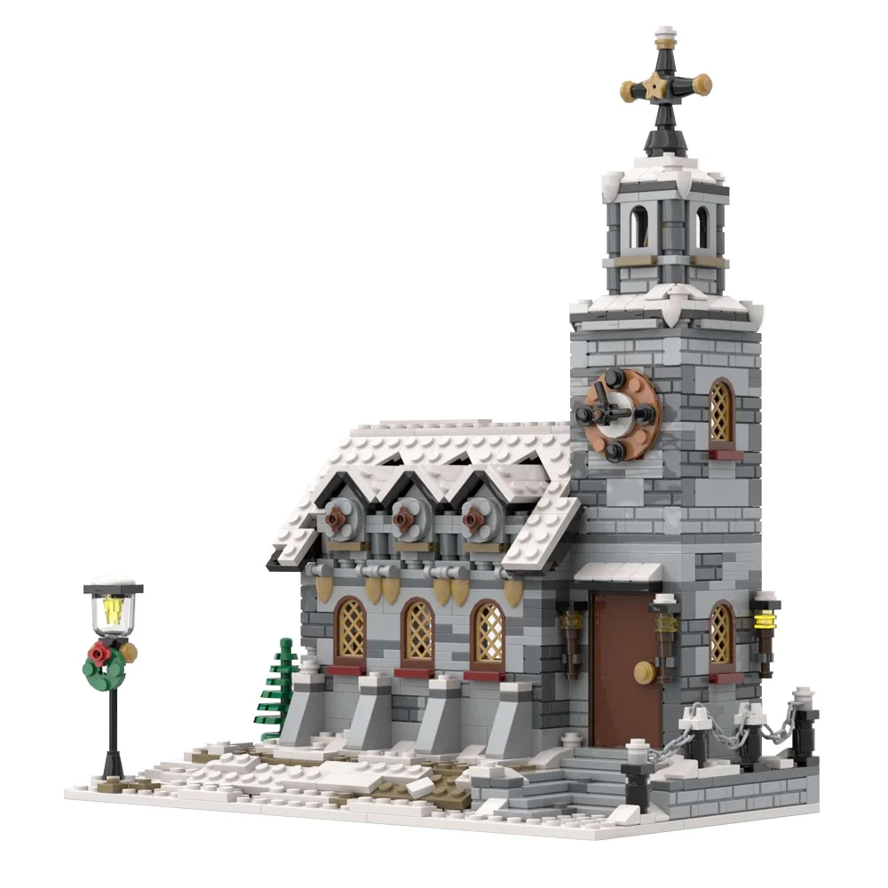 MOC Christmas Winter Village Cafeby Building Holiday Cottage Strade Mantello Renna Babbo Natale Blocchi Bambini Amico Giocattoli