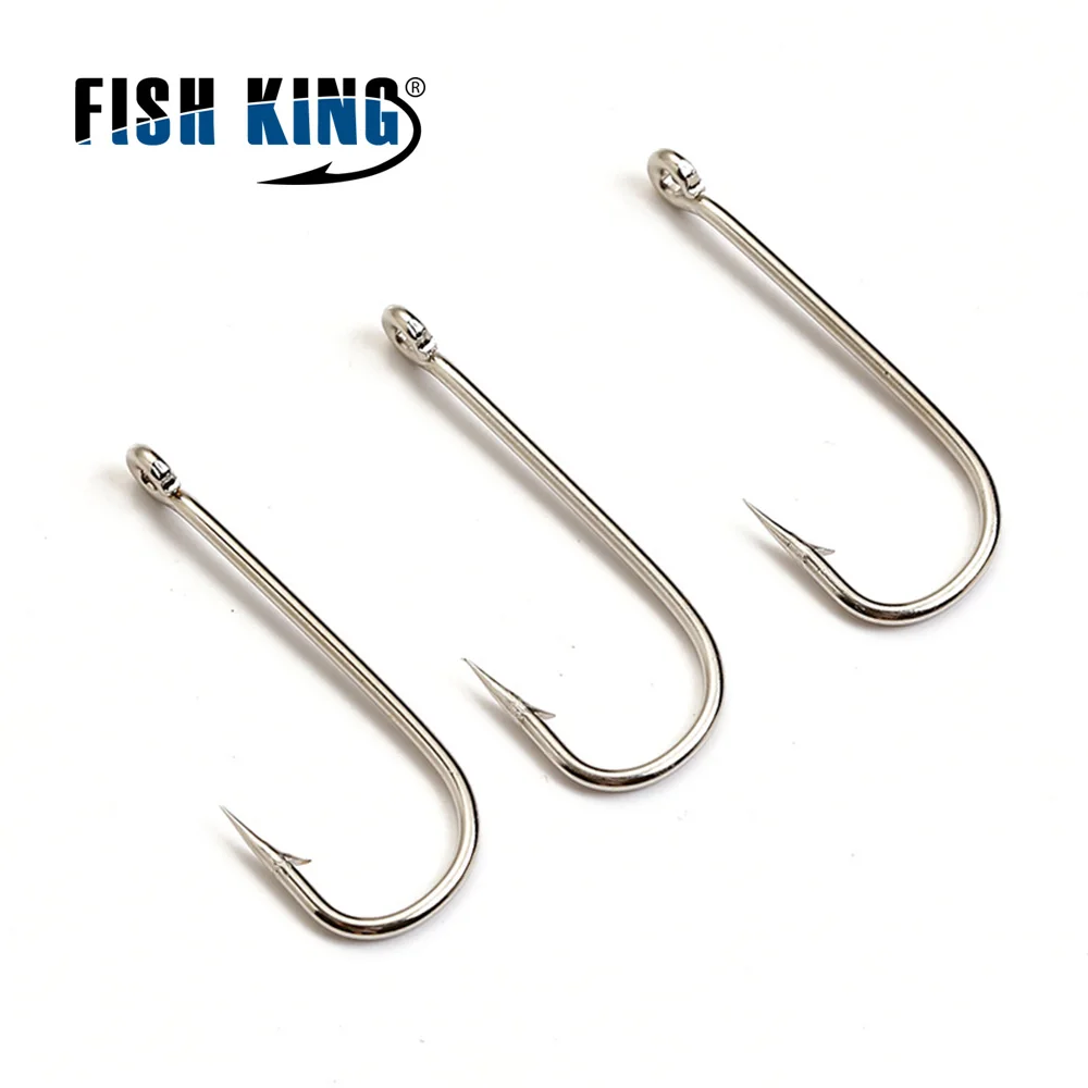 FISH KING 100Pcs Round Long Hand Fishing Hook High Carbon Steel Barbed Hook With Ring Fishhook for Carp Fishing Accessories 2335